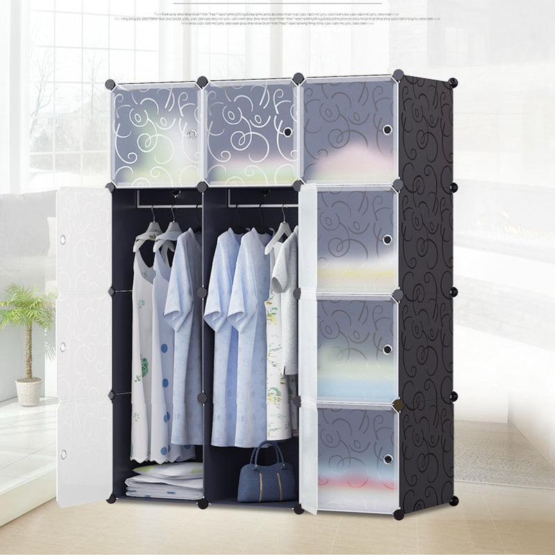 Meerveil Bedroom PP Storage Wardrobe, 12 /20Cubes, with White Door Panel Twill Printed