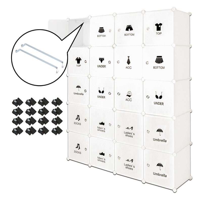 Meerveil Bedroom PP Storage Wardrobe, 20 Cubes, Creative Stickers Offered