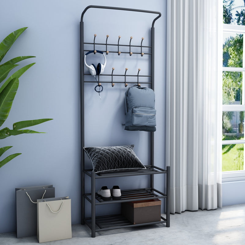 Meerveil Hall Tree with Storage Bench, Thickened Steel Tube Assembled