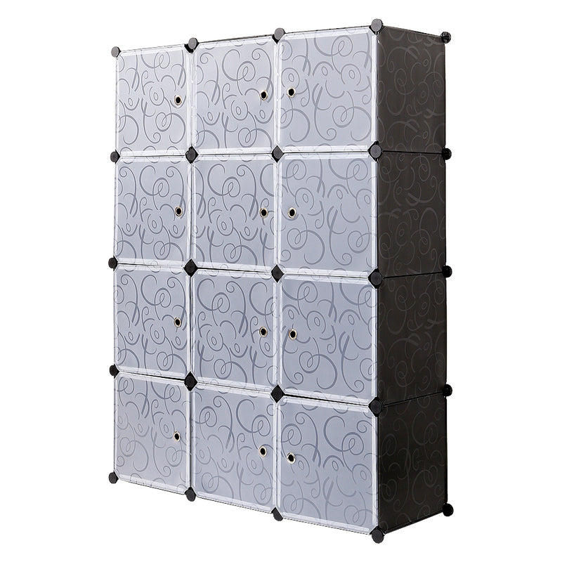 Meerveil Armario de almacenamiento PP para dormitorio, 12 cubos, con panel de puerta blanco impreso en sarga