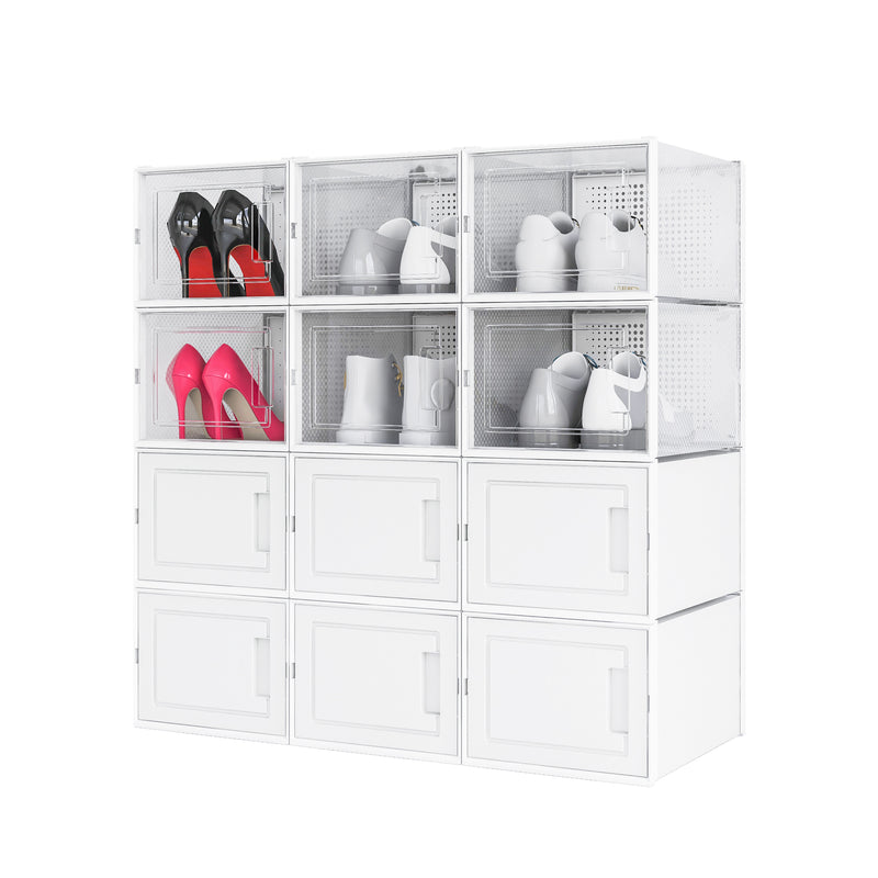 Meerveil Stackable Shoe Boxes,12 Cube Storage Unit, with Door, White