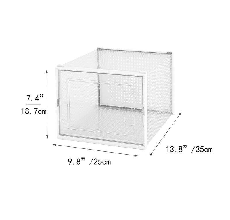 Meerveil Stackable Shoe Boxes, 12 Plastic Drawers with Door, Transparent White