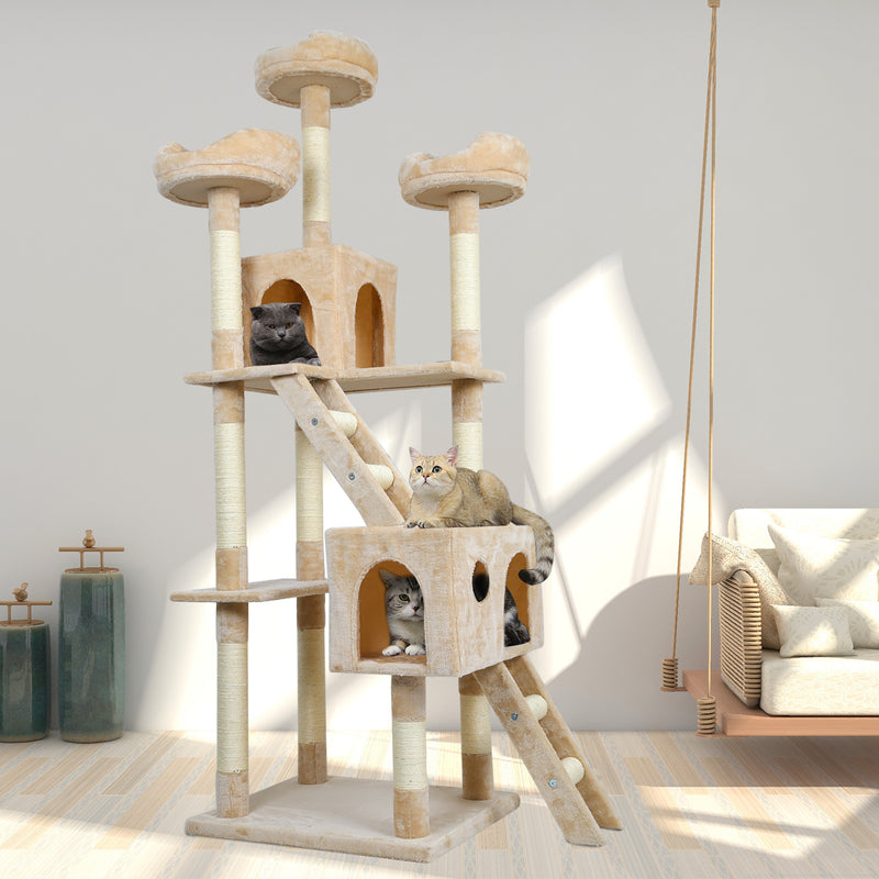 Meerveil Árbol rascador para gatos, tamaño grande, con escaleras y plataformas de observación