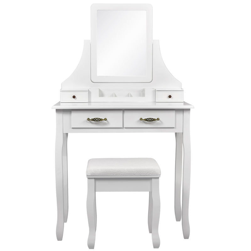 Meerveil Toilette classica, colore bianco, con un grande specchio e uno sgabello