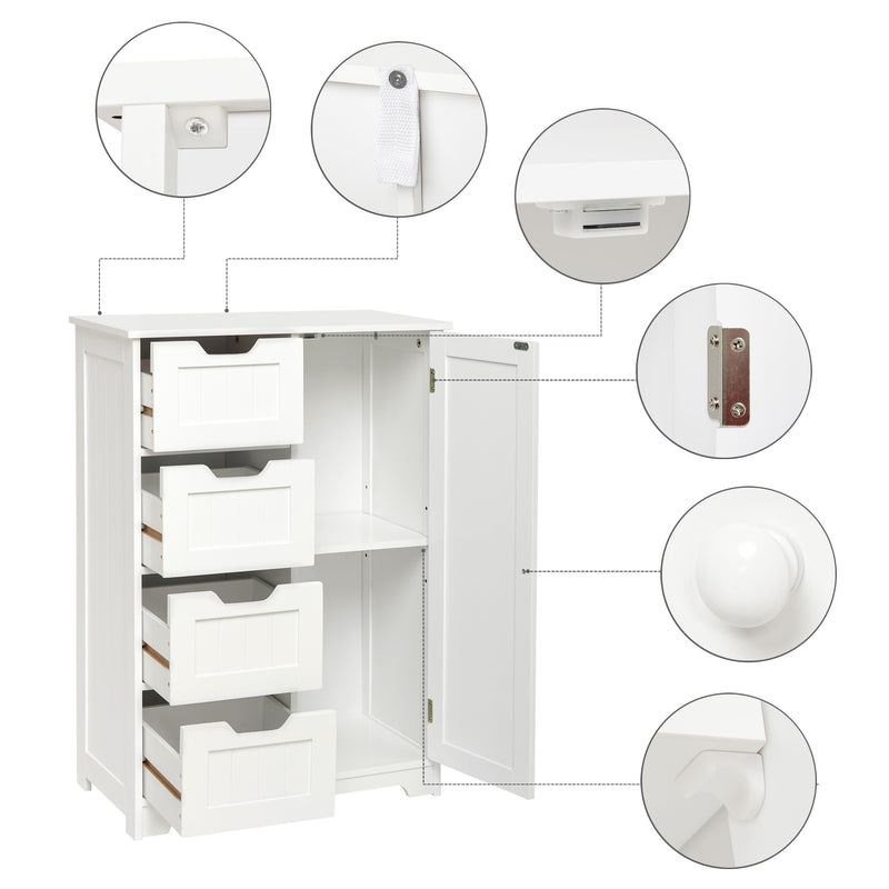 Meerveil Einfacher Badezimmerschrank, Weiße Farbe, Einzeltür und 4 Schubladen