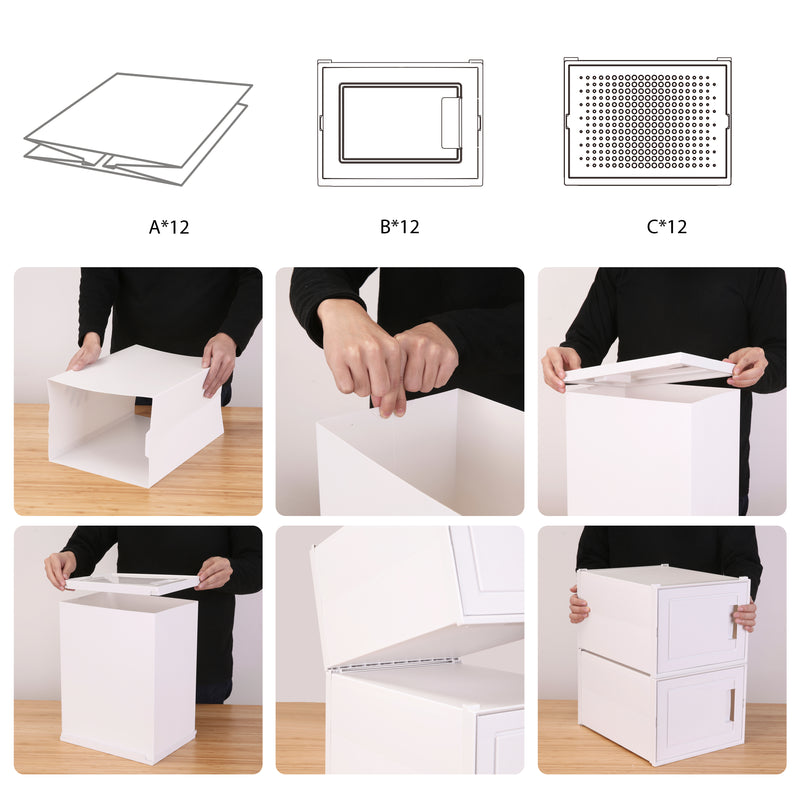 Meerveil Stackable and Transparent Shoe Box, 12 Cubes, White