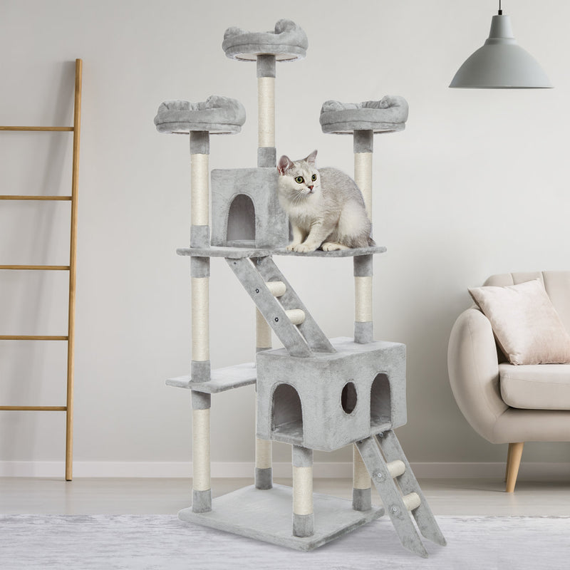 Meerveil Árbol rascador para gatos, tamaño grande, con escaleras y plataformas de observación