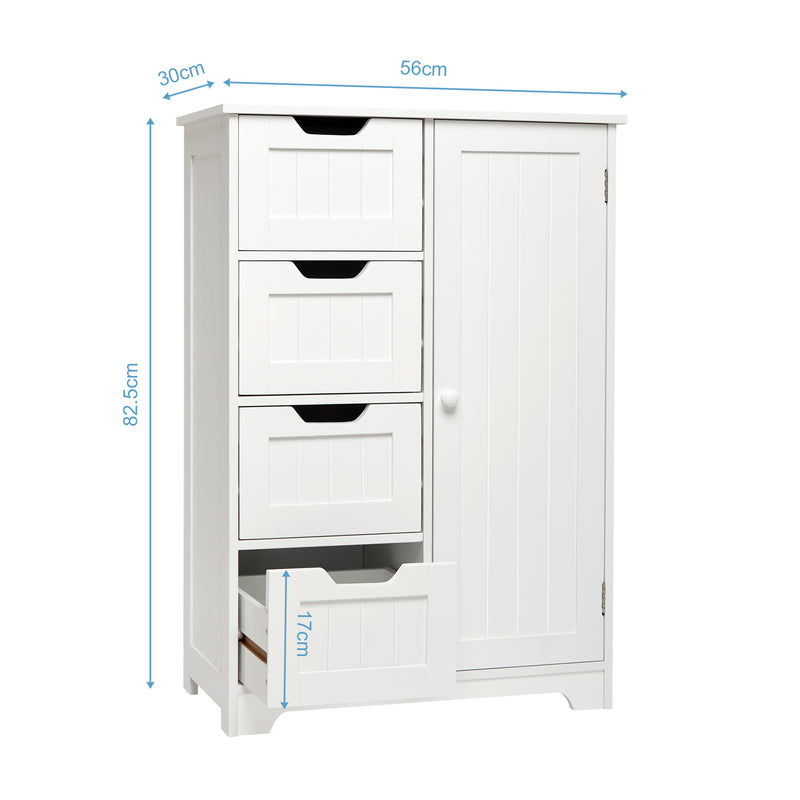 Meerveil Simple Bathroom Cabinet, White Color, Single Door and 4 Drawers