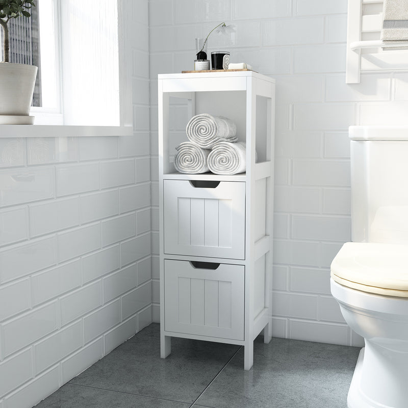 Meerveil Meuble de salle de bain simple, couleur blanche, brut simple, 2 tiroirs