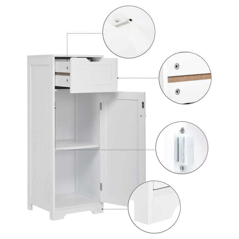 Meerveil Simple Bathroom Cabinet, White Color, Single Raw, Drawer, and Door