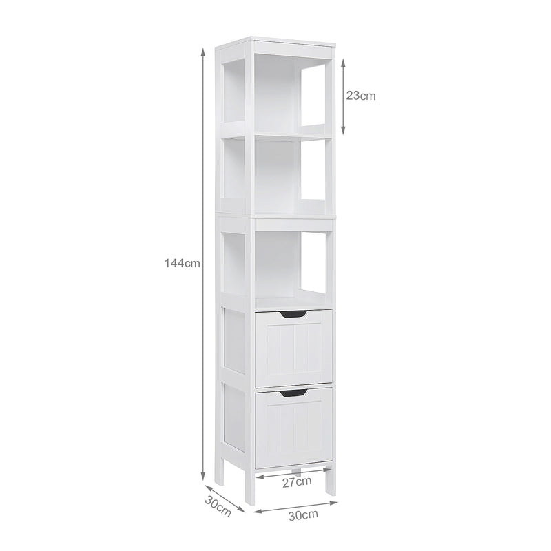 Meerveil Simple Bathroom Cabinet, White Color, The Upper Open Space, 2 Drawers
