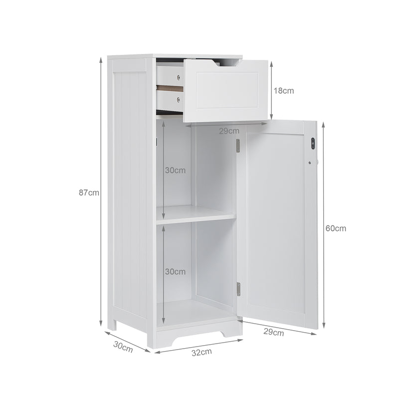 Meerveil Simple Bathroom Cabinet, White Color, Single Raw, Drawer, and Door