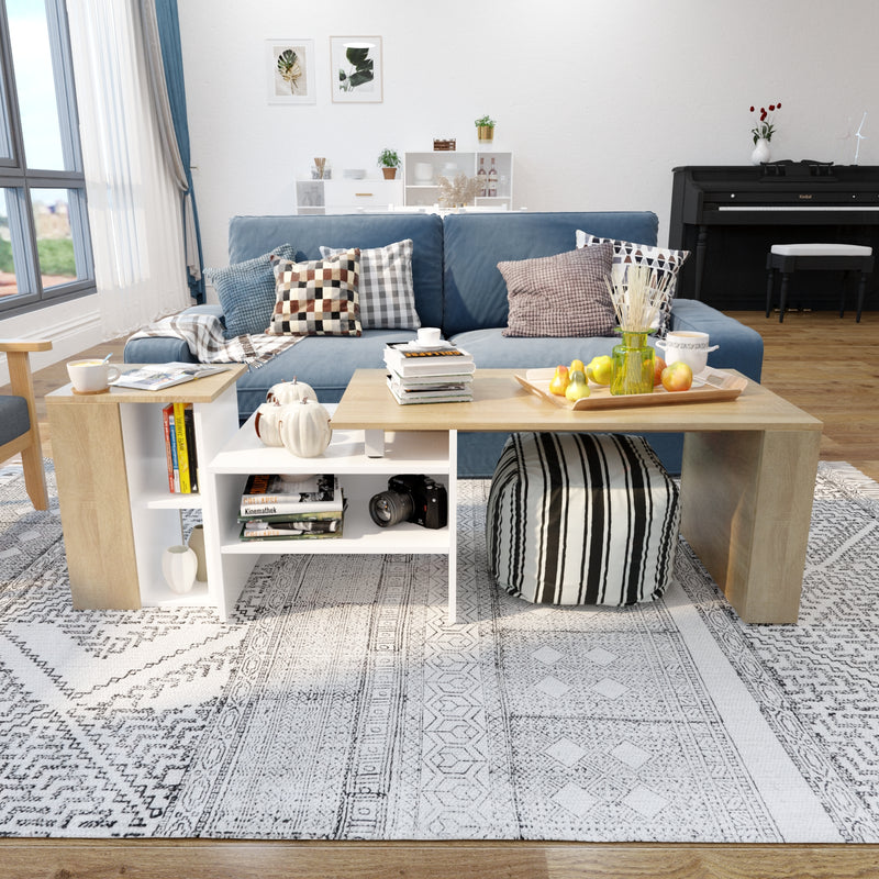Meerveil Modern Wooden Side Table for Living Room Bedroom, White and Oak