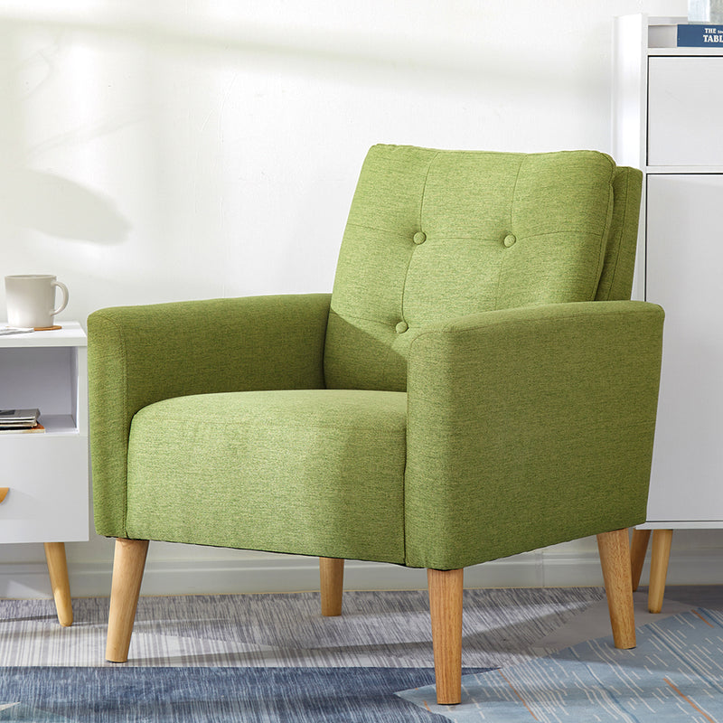 Sessel im modernen Stil, Farbe Grasgrün/Zitronengelb, Beine aus Massivholz