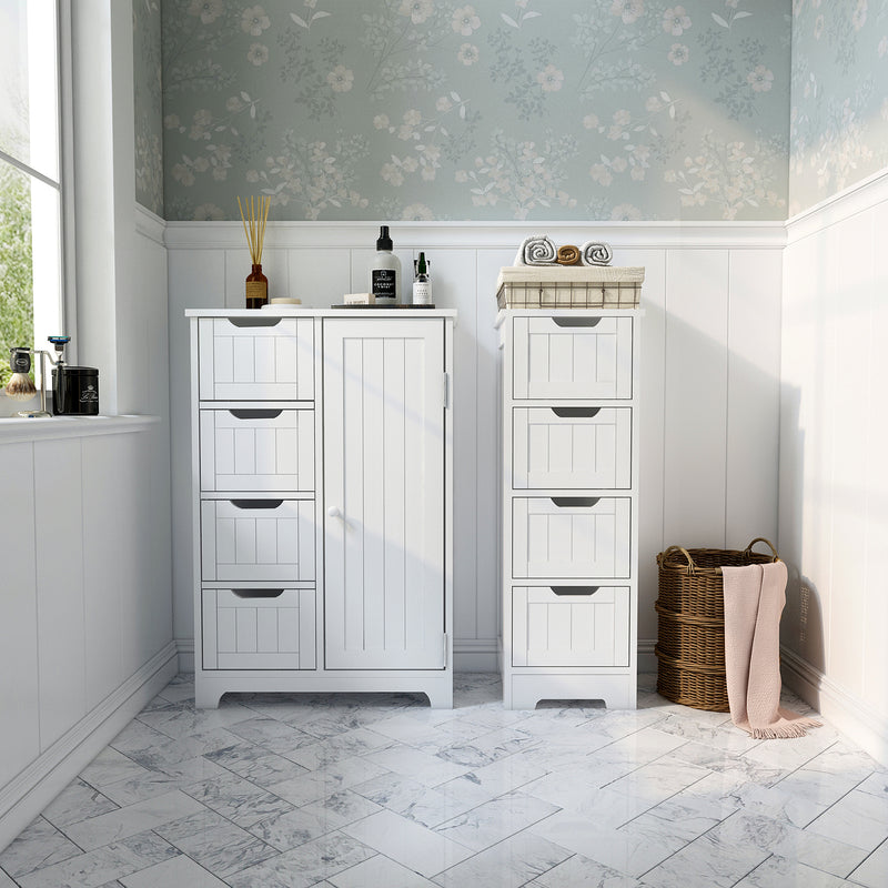 Meerveil Meuble de salle de bain simple, couleur blanche, porte simple et 4 tiroirs