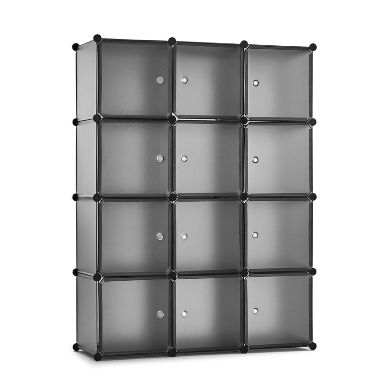Meerveil Bedroom PP Storage Wardrobe, 12 Cubes/20 Cubes, Light Grey Color and Transparent