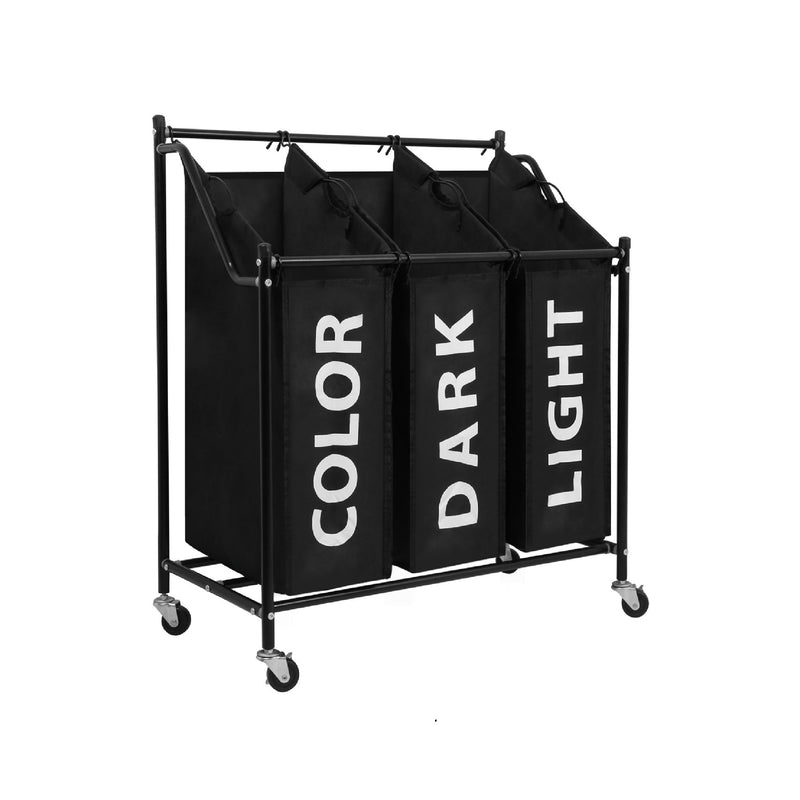Meerveil Wäschekorb in schwarzer Farbe, Metallrohr, 3 Wäschesortierer