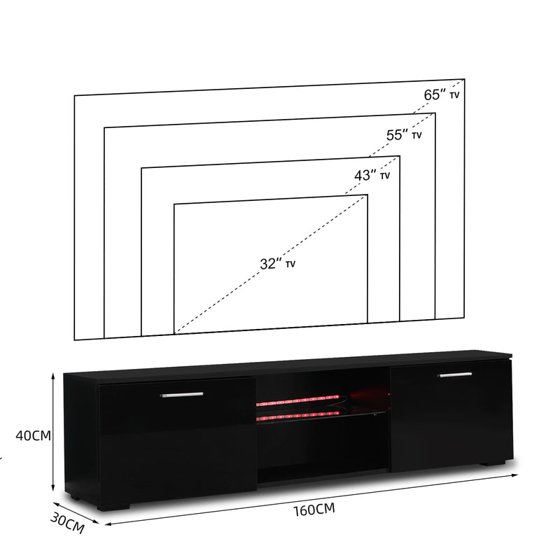 Meerveil LED TV Cabinet, Black/White Color, Large Storage Space