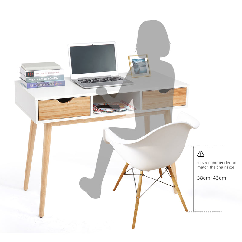 Meerveil Desk Computer Table£¬White and Oak£¬with 2 Drawers 1 Storage Unit