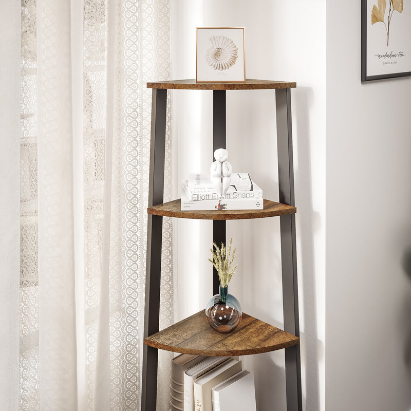 Meerveil Corner Ladder Shelf, Antique Wood Grain Color, Four-layer Open Design