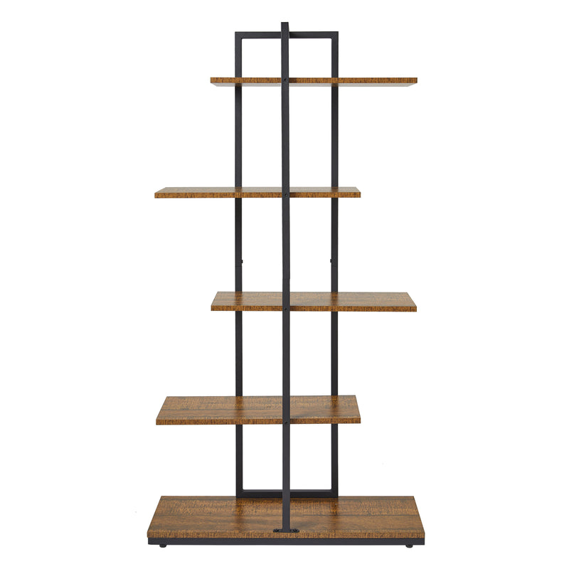 Meerveil Bookcase, Brown, 5 Tier Asymmetric Split Level Storage Shelf