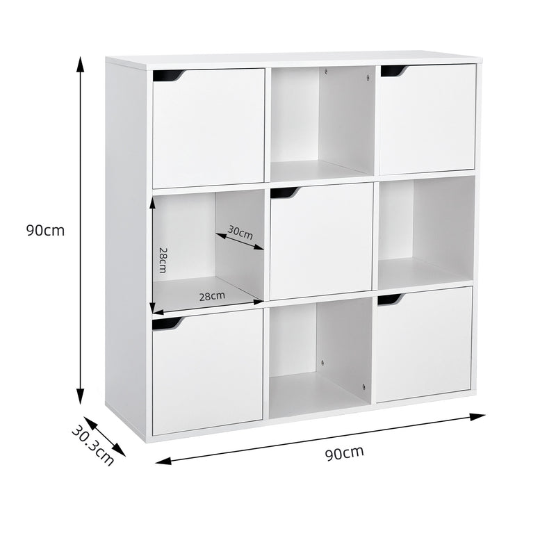 Meerveil Modern Bookcase, 9 Opening Storage Cubes and Doors
