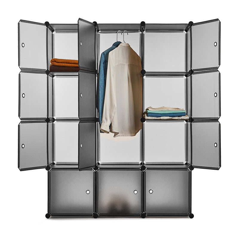 Meerveil Bedroom PP Storage Wardrobe, 12 Cubes/20 Cubes, Light Grey Color and Transparent