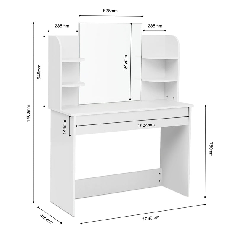 Meerveil Dressing Table Set, Large Storage Space, Providing Mirror, Drawer, Stool