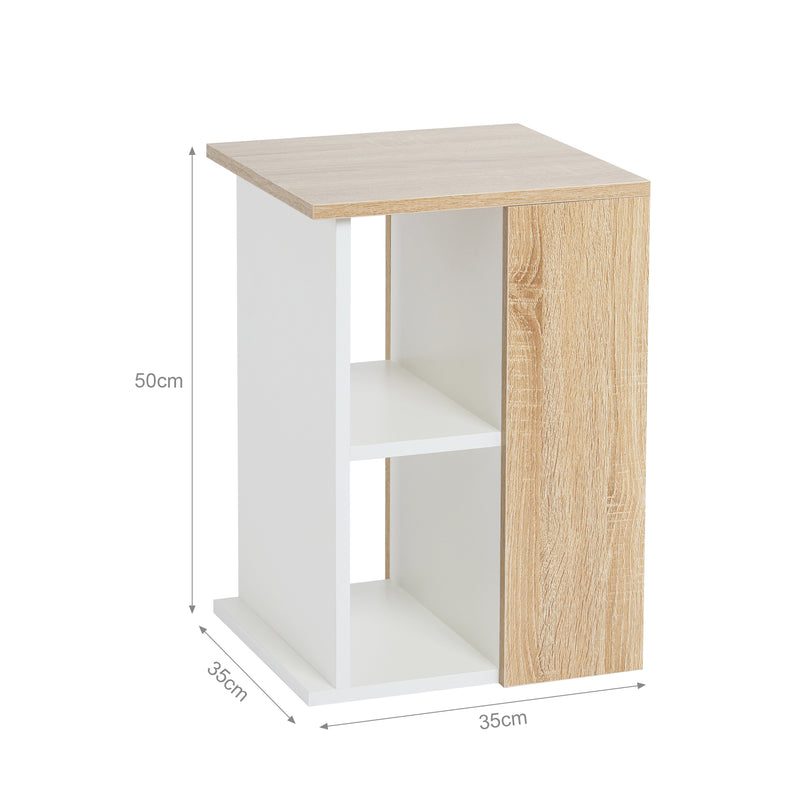 Meerveil Modern Wooden Side Table for Living Room Bedroom, White and Oak