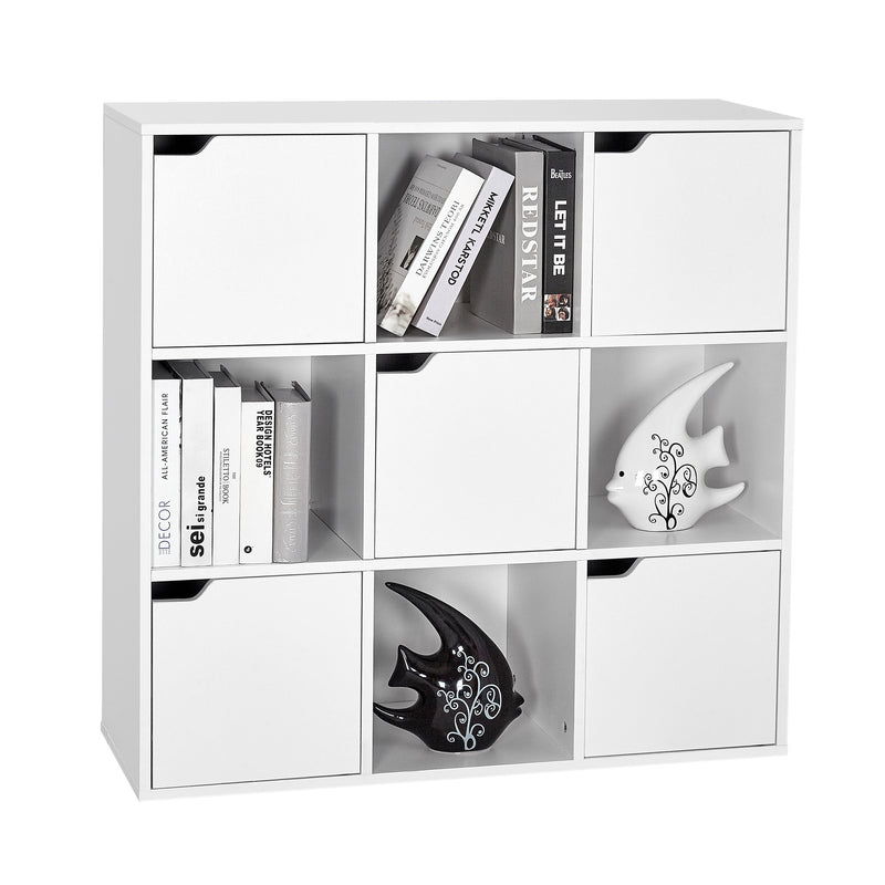 Meerveil Modern Bookcase, 9 Opening Storage Cubes and Doors