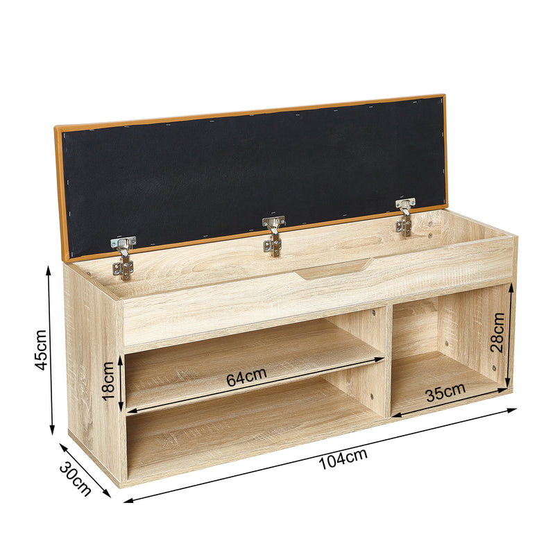 Meerveil Modern Shoe Bench, Natural Wood Grain/White Color, Organizer Unit