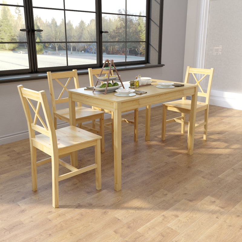 Meerveil Dining Table with 4 Wooden Chairs,Original Wood Colour