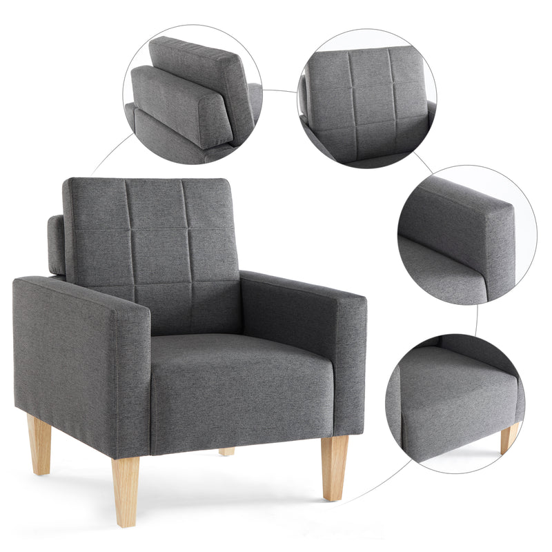 Meerveil Modern Armchair, Dark Grey Color, Solid Wood Frame Inside