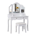 Meerveil Classic Dressing Table, Black/White Color, Providing a Large Mirror, Drawers and Printed Stool