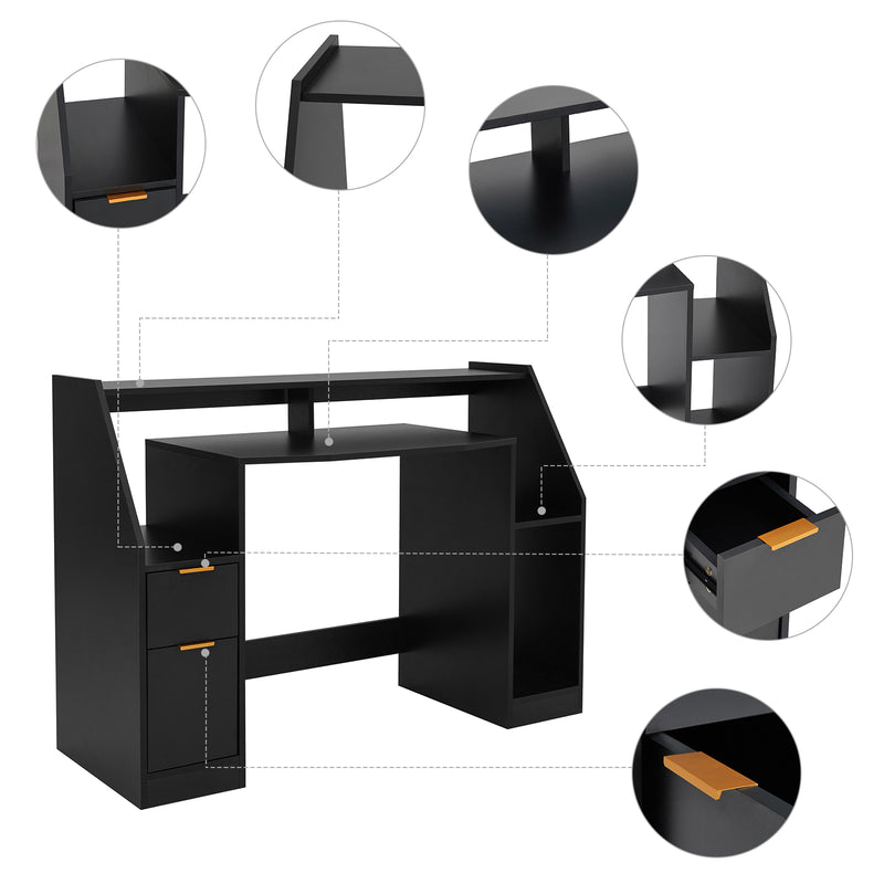 Meerveil LED Computer Table, Black colour, with 2 Doors