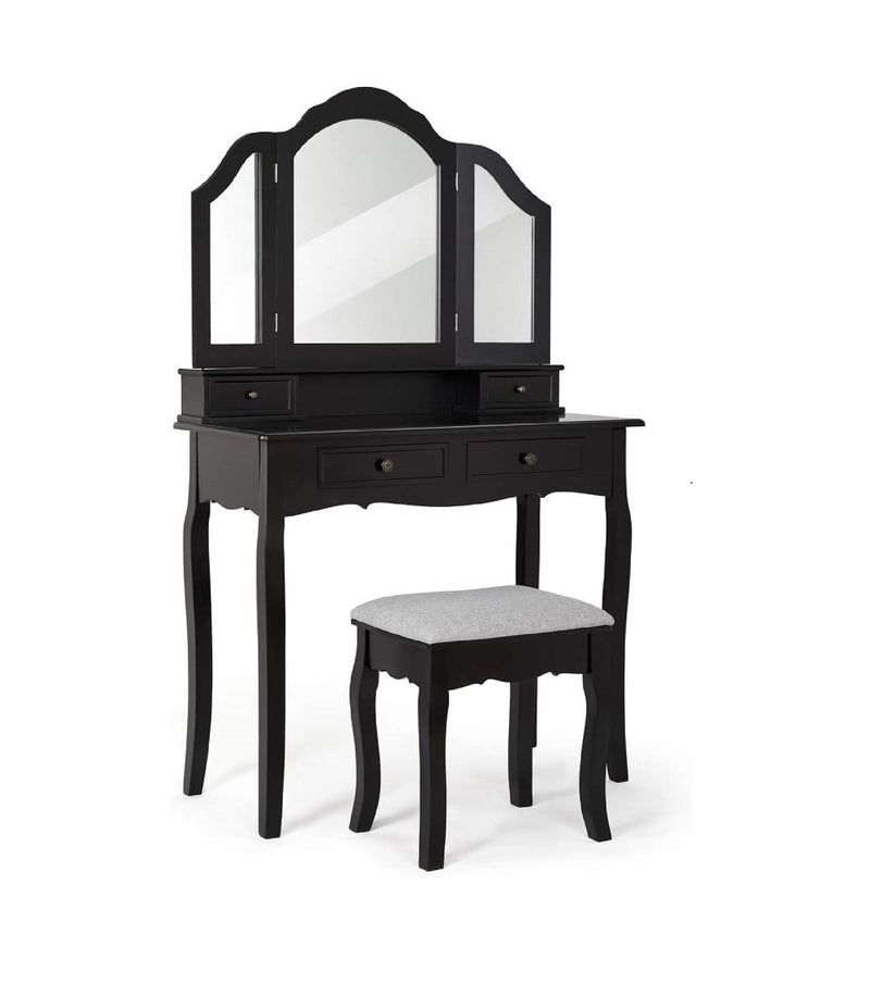 Meerveil Toeletta classica, colore nero/bianco, dotata di un grande specchio, cassetti e sgabello stampato