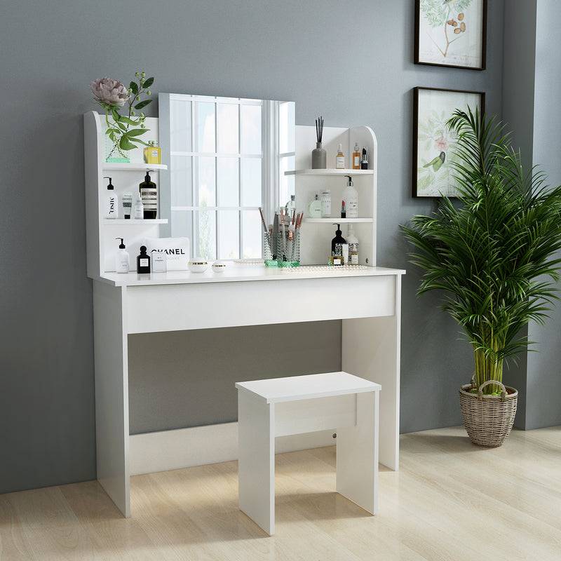 Meerveil Dressing Table Set, Large Storage Space, Providing Mirror, Drawer, Stool