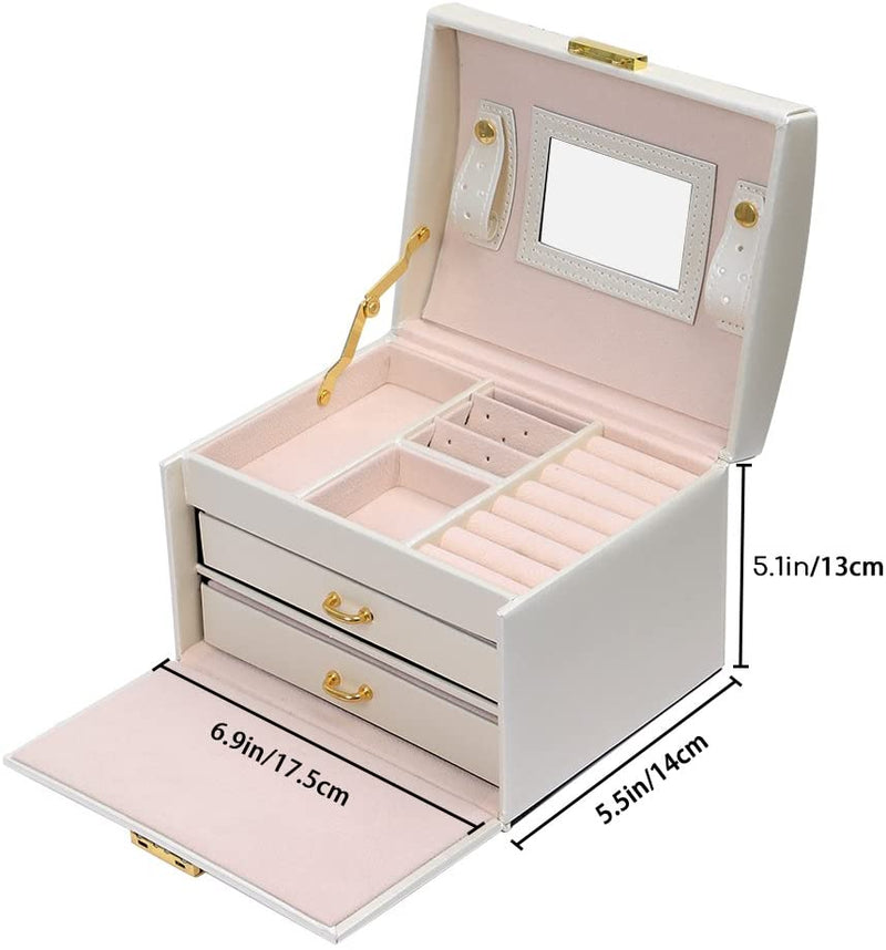 Meerveil Modern Jewellery Box, Black/White/Pink Color, Has Partitions and a Small Mirror