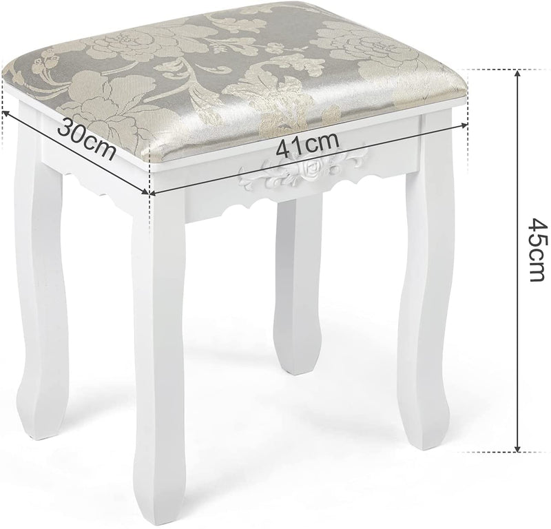 Meerveil Dressing Table Stool, White Color, Padded Baroque Printing