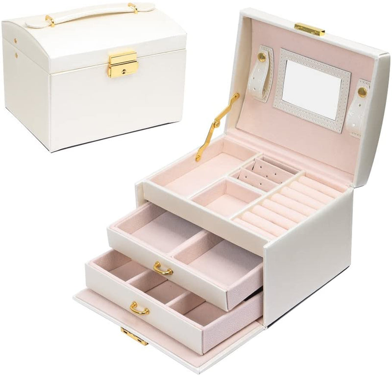 Meerveil Modern Jewellery Box, Black/White/Pink Color, Has Partitions and a Small Mirror