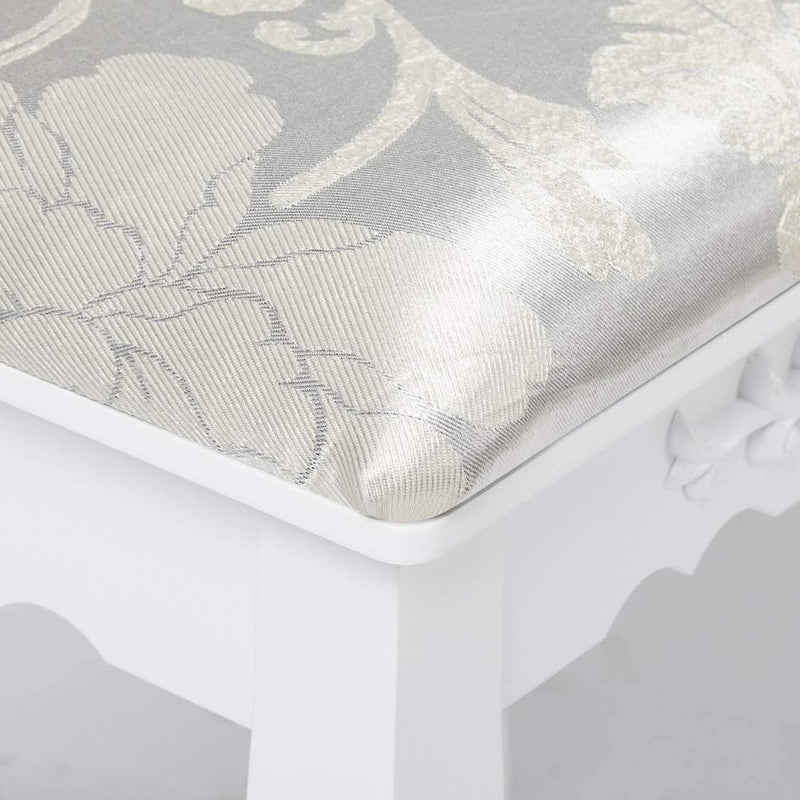 Meerveil Dressing Table Stool, White Color, Padded Baroque Printing