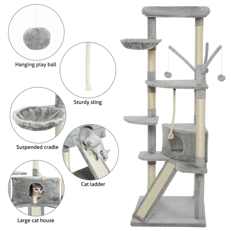 Meerveil Cat Scratching Tree, Large Size, with Stairs, Berths and Jumping Platforms