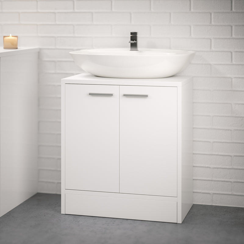 Meuble de salle de bain sous lavabo Meerveil, couleur blanche, meuble de rangement avec 2 portes