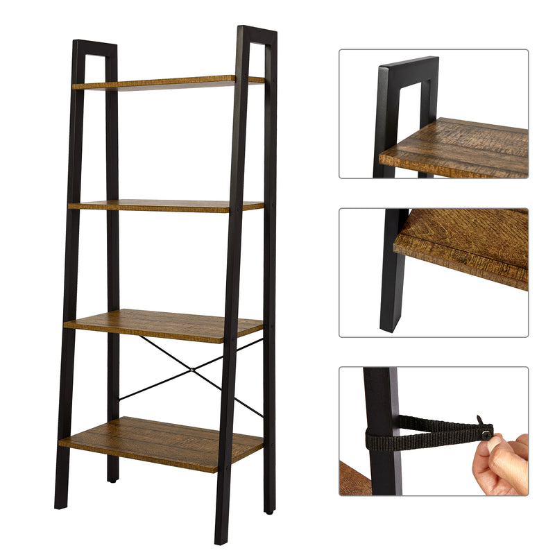 Meerveil Multi-functional Ladder Shelf, Antique Wood Grain Color