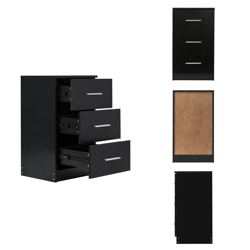 Meerveil Bedside Cabinet, White/ Black Color, Matte Coating, 3 Drawers