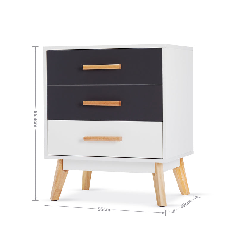 Meerveil Storage Cabinet, White and Grey, with 3 Drawers
