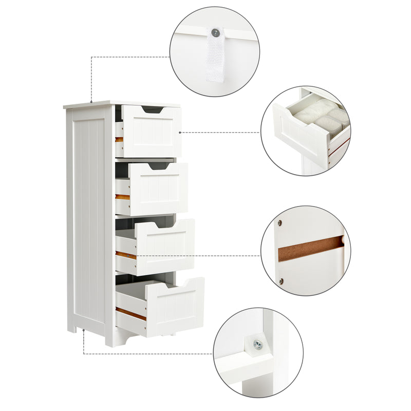Meerveil Einfacher Badezimmerschrank, Weiße Farbe, Einzelroh und 4 Schubladen