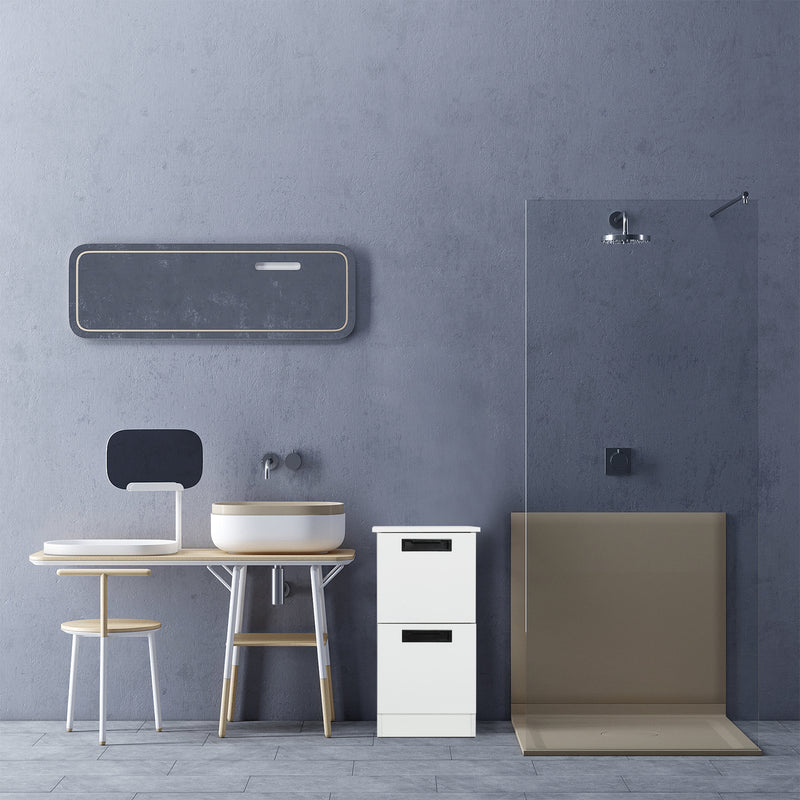 Meerveil Freestanding Bathroom Cabinet, 2 Drawers and Black Pulls