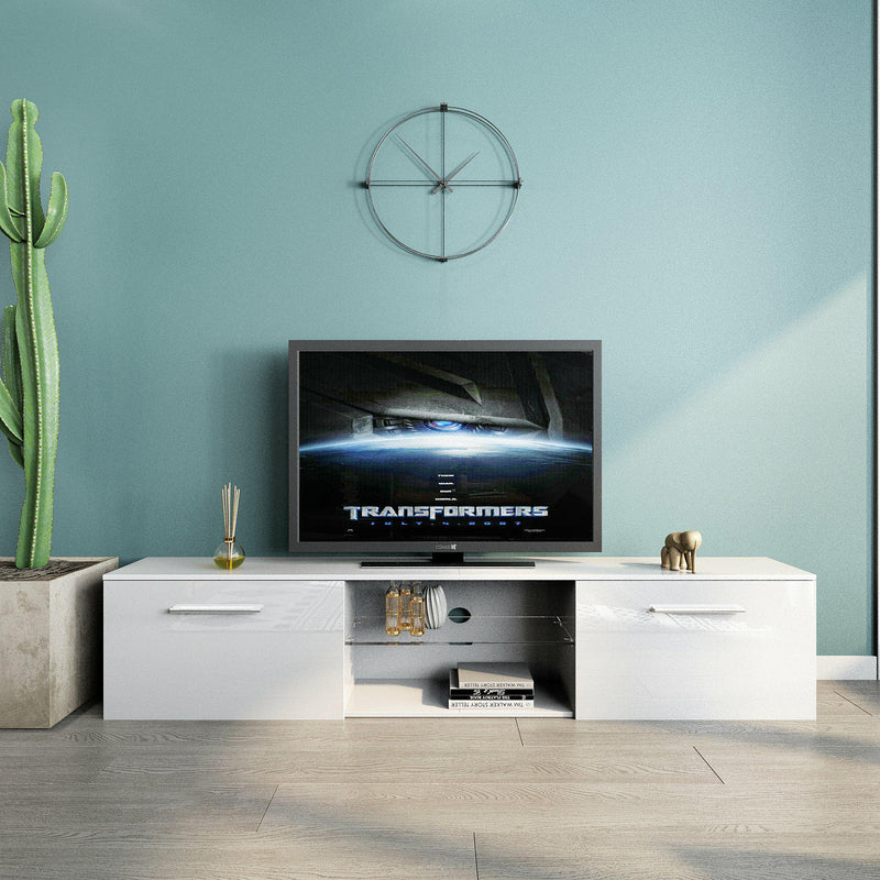 Meerveil LED TV Cabinet, Black/White Color, Large Storage Space