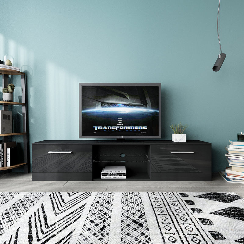 Meerveil LED-TV-Schrank, Farbe Schwarz/Weiß, Großer Stauraum